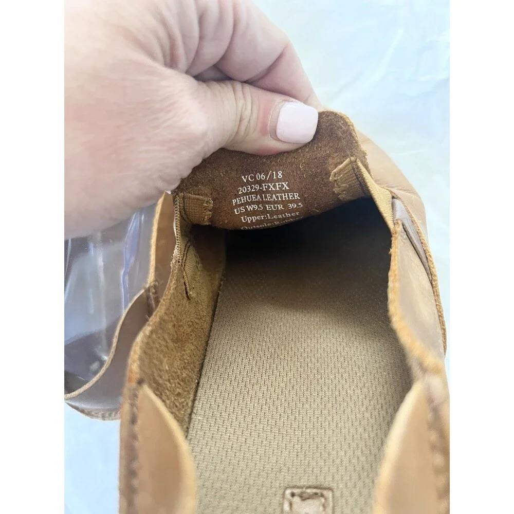 OluKai Pehuea Leather Slip On Shoes Floc Fox Brown Slides 2 Way Loafers Size 9.5